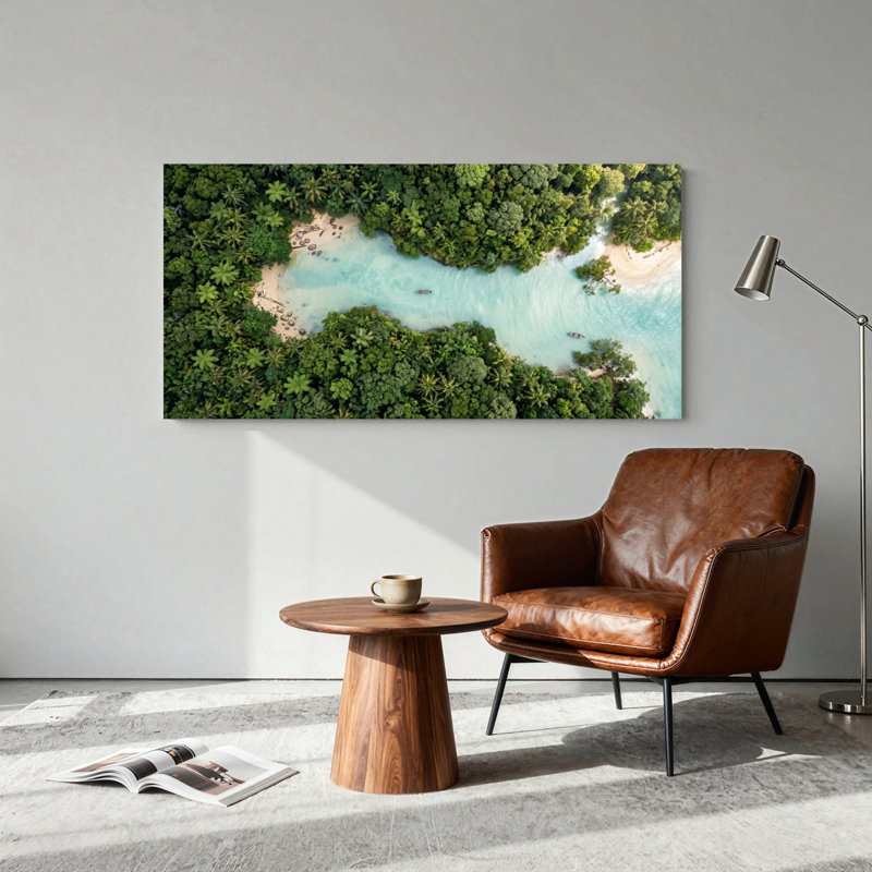Ensemble de 1 tableau sur toile représentant un lagon tropical, 32“W x 16”H, Wrapped Canvas