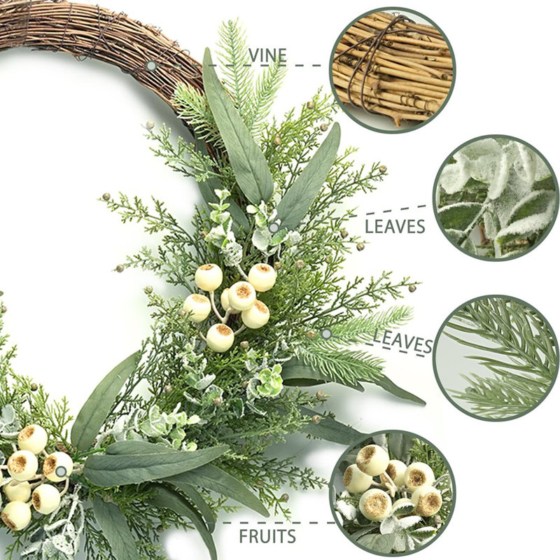 Demi-couronne de porte d'entrée - vert et blanc - eucalyptus artificiel 24 po avec baies blanches, mariage intérieur / extérieur et décoration intérieure