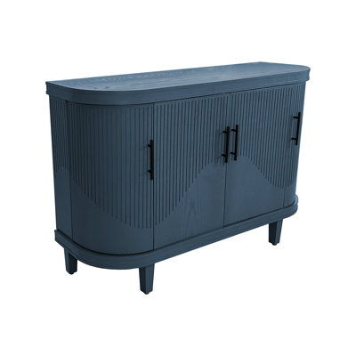 Console de 47,2 pouces en bois, bleu moderne avec 4 portes et tablettes intérieures réglables pour le salon, le vestibule, la chambre à coucher, la cuisine