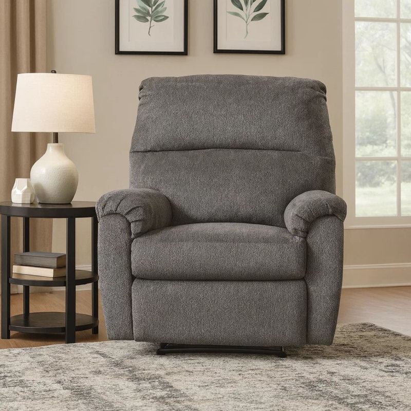 Rishana Upholstered Recliner, Gray Polyester