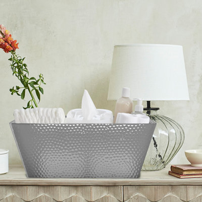Rectangular Hammered Aluminum Vanity Tray, Polished Shiny Metal Storage Tray for Toilet Tank, Bathroom Countertop, Bedroom Dresser & Entryway
