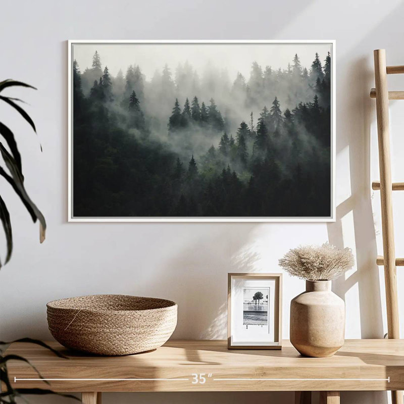 Misty Forest Mountain, Cadre flottant blanc, 25 po x 17 po