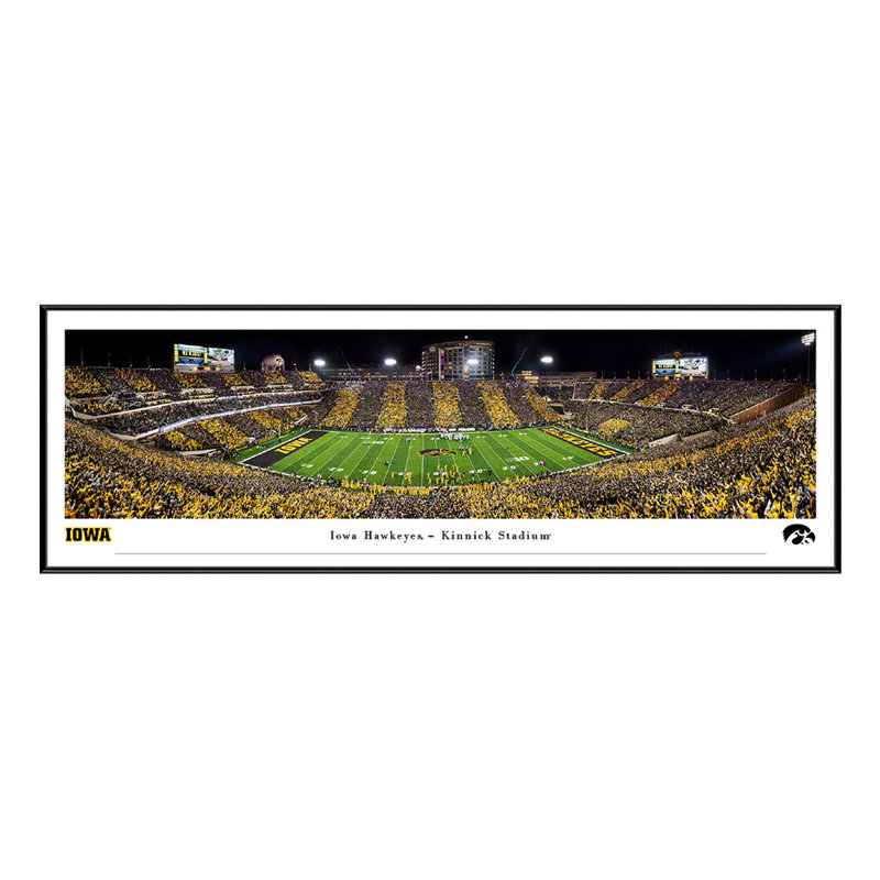 NCAA Iowa Hawkeyes Football Panoramic Print, 13.75" H x 40.25" W x 0.88" D, Black Floater Framed