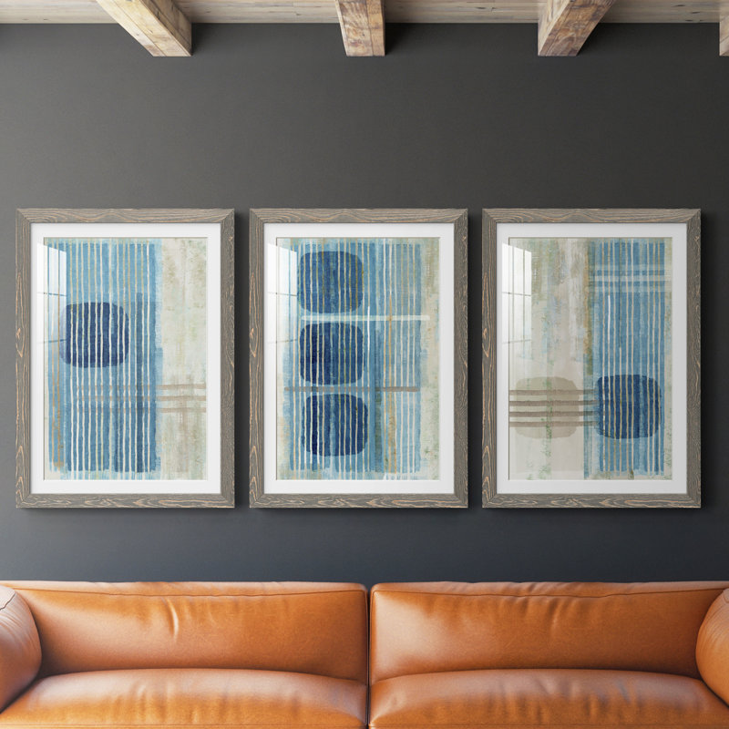 Blue Horizon I - ensemble de 3 cadres photo, Gris, H 43,5 po x l 31,5 po