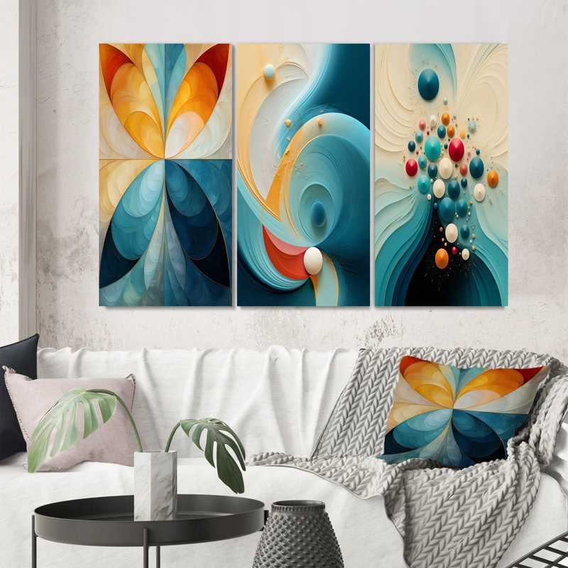 " Contemplating Divinity Circular Harmony " 3 - Pieces, Wrapped Canvas, 28" H x 36" W