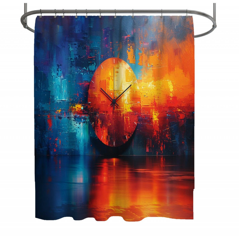 Abstract Clock Timepiece Shower Curtain, 70" W x 73" L