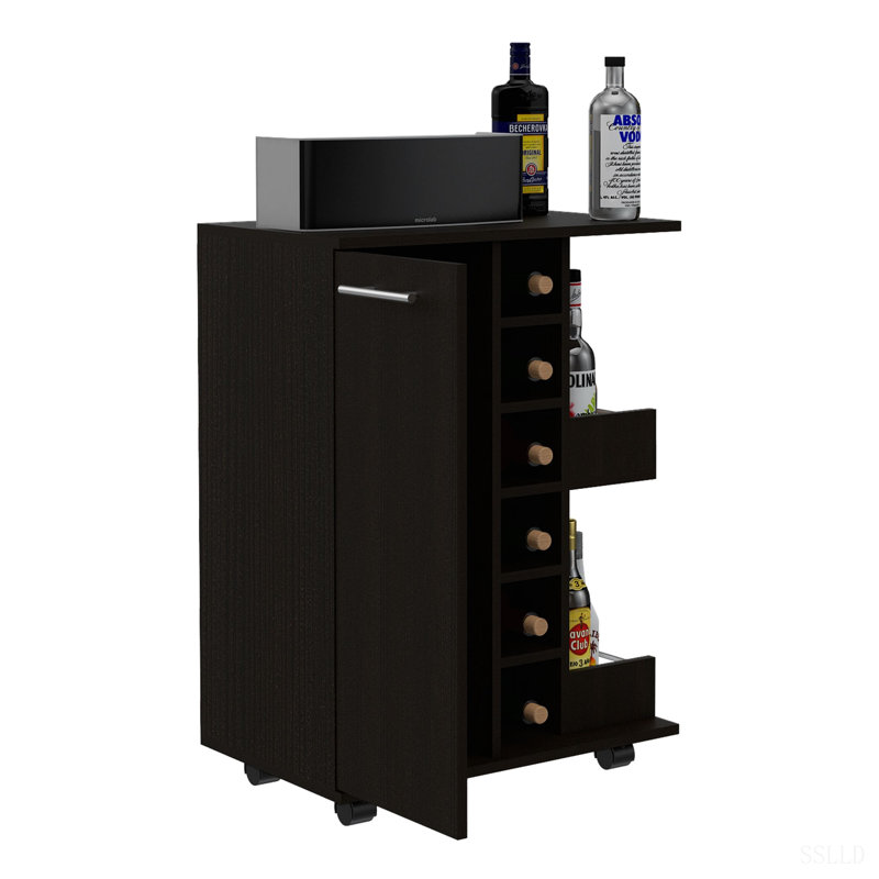 Puits de chariot de bar, quatre roulettes, Noir, H 32,32 po x l 14,76 po x P 23,62 po