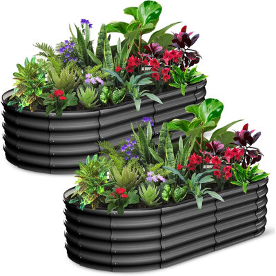8x2x1 FT Heavy-Duty Galvanized Steel Raised Garden Bed – Large Oval Planter Box, Reinforced & Durable, Easy Assembly for Outdoor Vegetables, Flowers & Herbs, Dark Gray