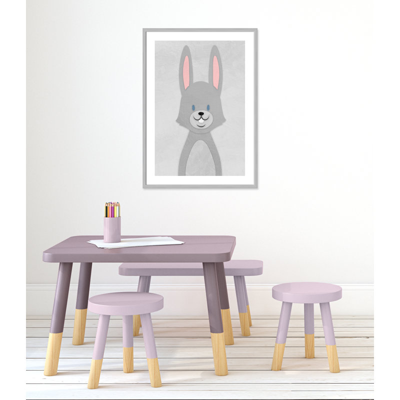 Art de lapin joyeux, H 34,5 po x l 24,5 po x P 1,18 po, Encadré de boîte argent