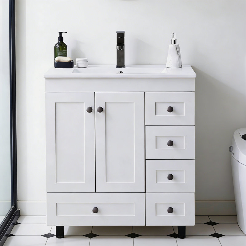 Marquese 30" Modern White Free Standing Single Bathroom Vanity With Ceramic Cabinet Top