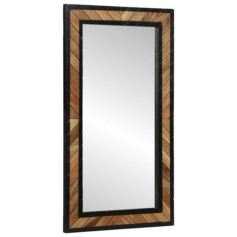 vidaXL Wall Mirror Rectangular Black and Brown Solid Acacia Wood Decor Home, 50 cm H x 90 cm W