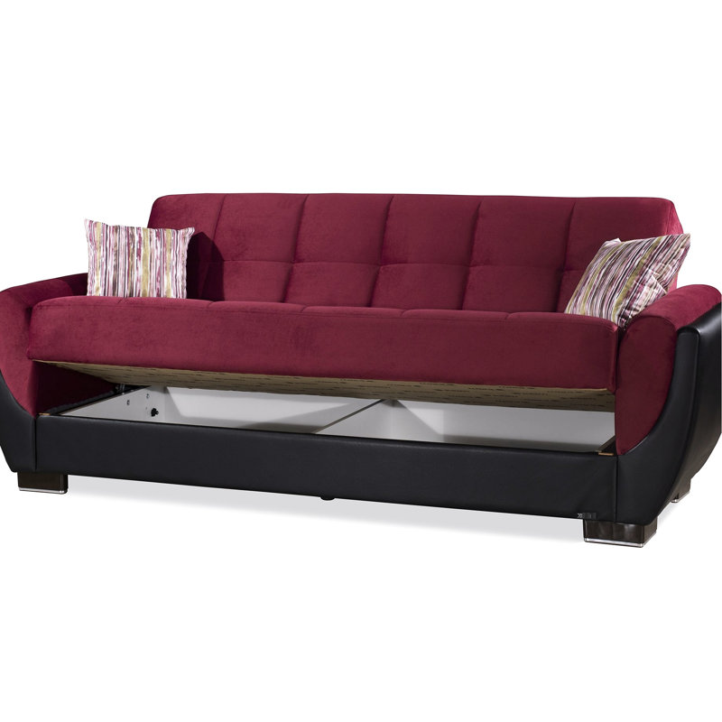Lit convertible rembourré en microfibre bourgogne avec rangement fonctionnel - Option de confort moderne Mobilier polyvalent