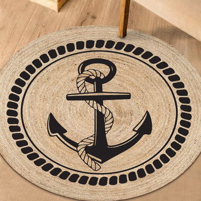 Tapis en jute tissé à la machine Burkhart en beige / noir