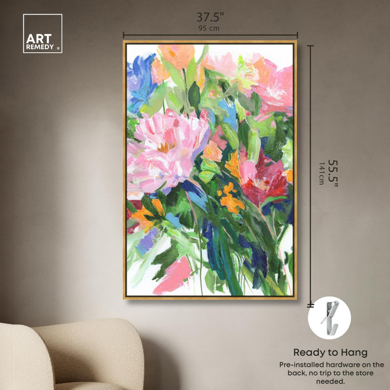 Blissful Beauty Canvas New Floral Wall Art by Art Remedy, 55" H x 37" W, Gold Framed
