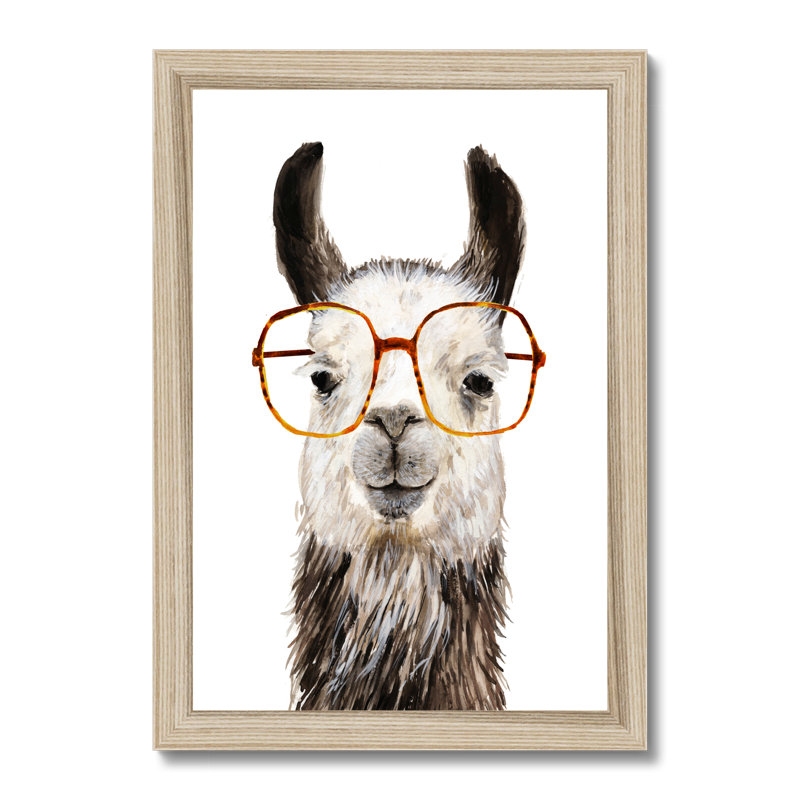 Hip Llama III by Victoria Borges - Painting, 34cm H x 24cm W, Natural Wood Framed Paper Print