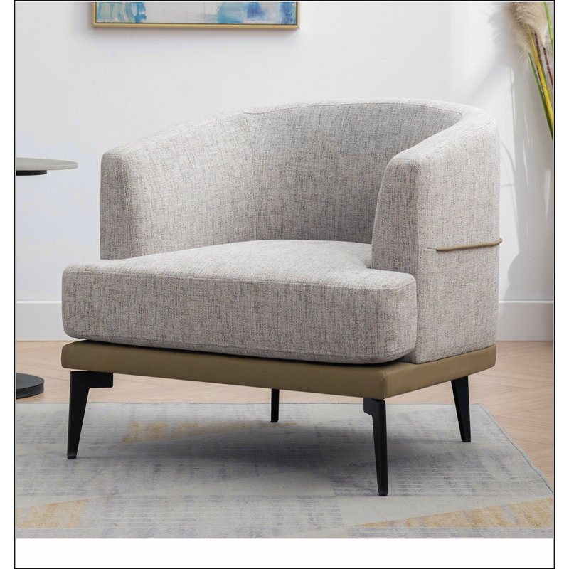 Fauteuil demi-tonneau moderne avec accoudoirs rembourrés, Moutarde
