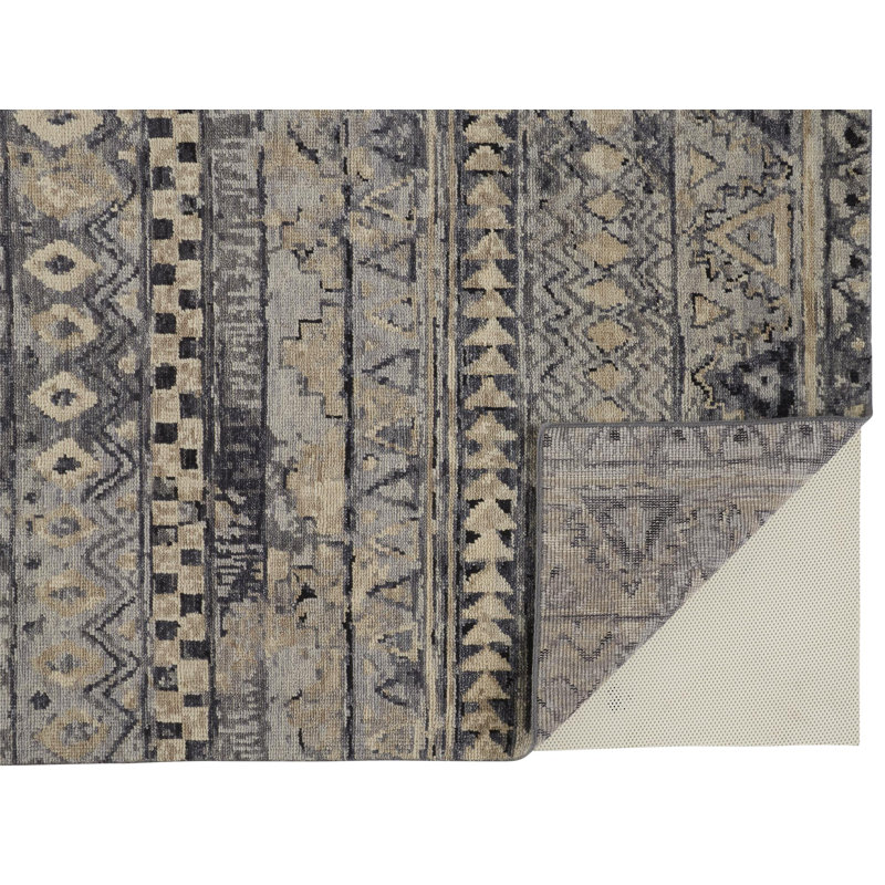 Palomar Hand Knotted Wool Geometric Area Rug in Gray, Rectangle 9'6" x 13'6"