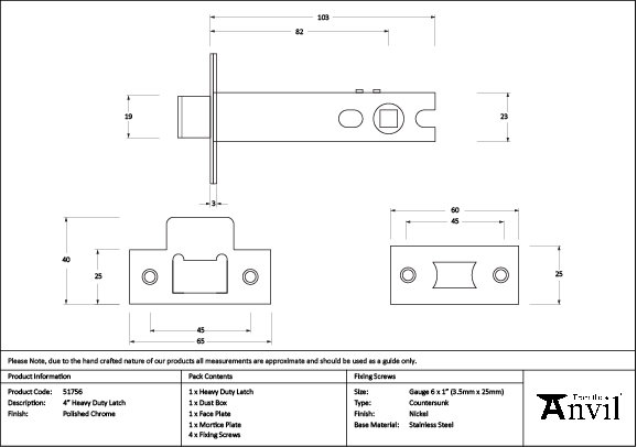 Polished Chrome 4" Heavy Duty Latch, Polished Chrome