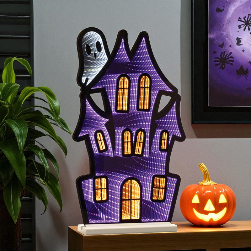 Enseigne de table 24 po avec orange et mauve en acrylique noir et mauve avec DEL