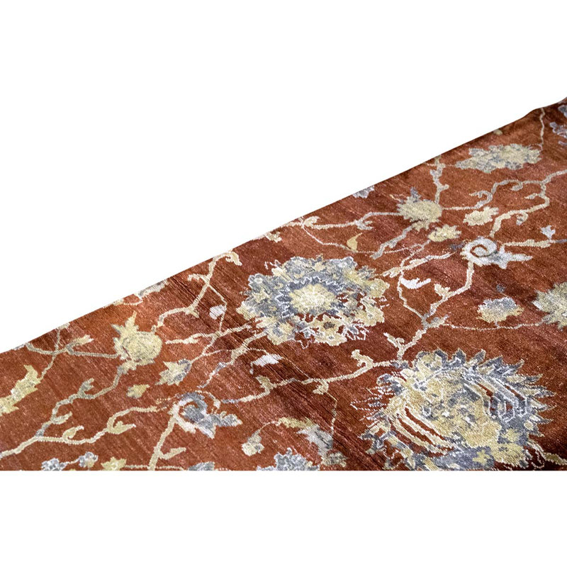 Tapis floral rouille / ivoire noué à la main 6 pi 3 po x 9 pi 1 po Floral