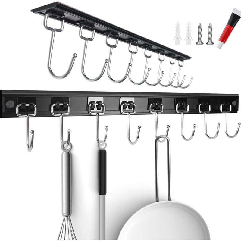 2 supports d'ustensiles de cuisine avec 8 crochets et 17 crochets