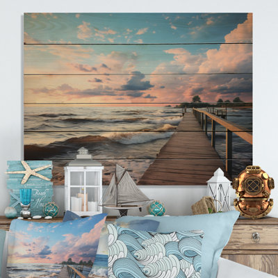 Pier Serene Horizon II Print on Natural Wood