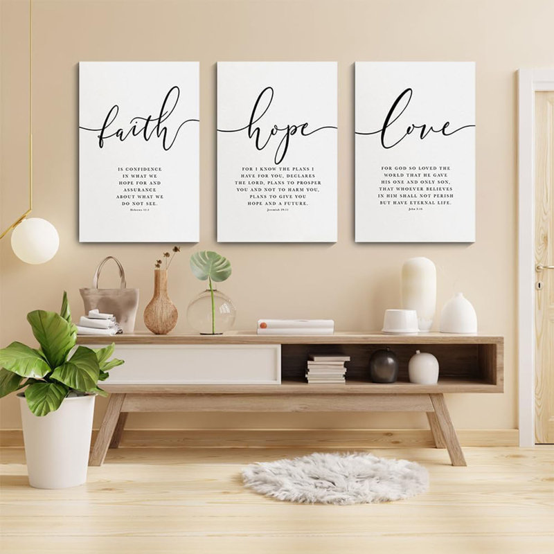 Foi, espoir, amour, verset de la Bible, ensemble d'art mural de 3 estampes