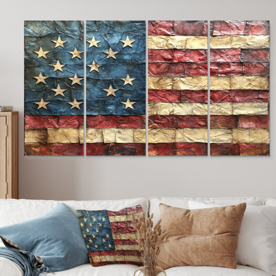 Declaration Of Independence American Flag I - Flag Wall Art - Traditional Wall Art Decor 4 Piece