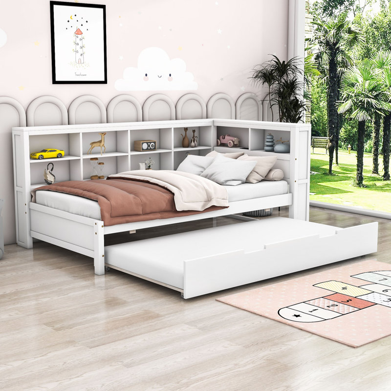 Kovan Wood Daybed with Twin Size Trundle, Twin, White