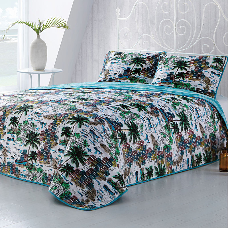 Havana Coastal Polyester Quilt, King Quilt + 2 King Shams