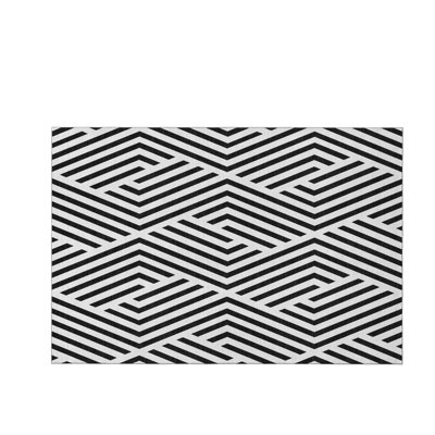 10' X 14' Black And Ivory Geometric Washable Area Rug With UV Protection