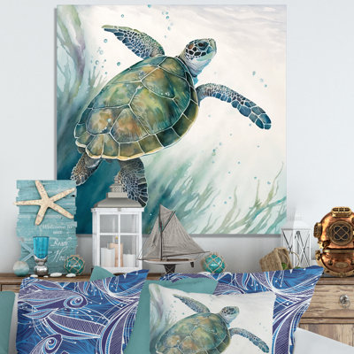 Watercolor Turtle Swimming I - Unframed Print on Metal