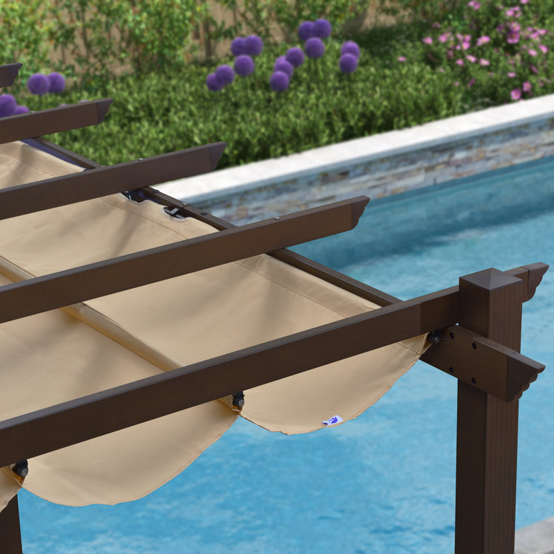 Metal Pergola with Canopy, 96.46" H x 143.7" W x 118.11" D, Khaki