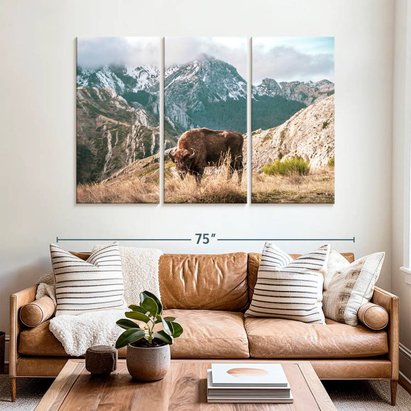 Bison Brampt perdu dans les montagnes, H 42 po x l 65 po