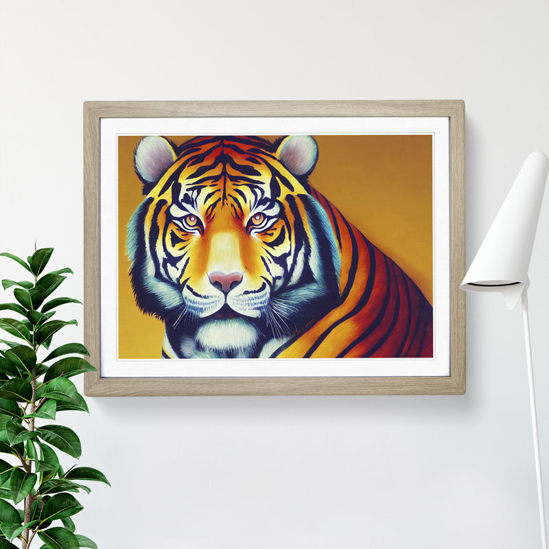 Tiger Portrait Vol.2 - Single Picture Frame Print, 25cm H x 34cm W x 2cm D, Oak