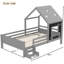 Lit pour enfant moderne en bois massif avec escalier bas et rangement, taille double, finition grise