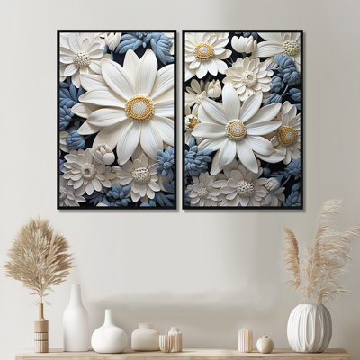 White Daisy Meadow Elegance I - White Wall Art