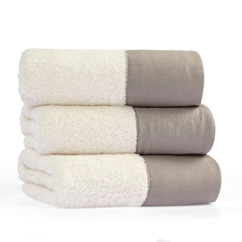 Serviette de bain 100% coton Dacus, Crème / gris