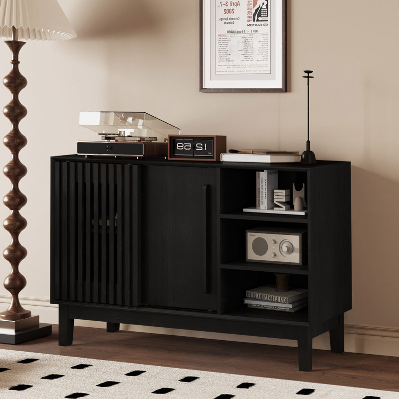 Farmhouse 47.3" Sideboard Buffet Cabinet With 2 Sliding Doors, Black
