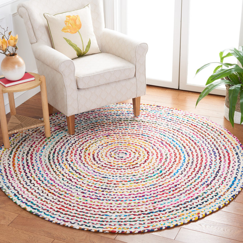 Braided Handmade Cotton Chevron Rug, Round 6' 