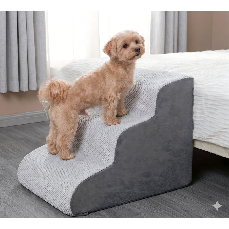 Escalier pour animal de compagnie à cinq niveaux avec tunnel intégré pour lits hauts, conçu pour les petits chiens et les chats, pliable pour un rangement facile, marche intérieure antidérapante et équilibrée, gris foncé