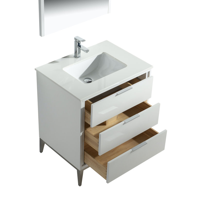 Brooksby Single Bathroom Vanity Set, Gloss White, 30"