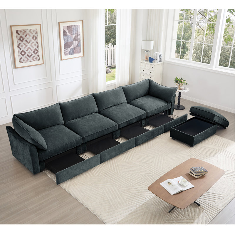 Canapé en L 4 places avec canapé à 4 places avec 1 accoudoirs amovibles en forme de repose-pieds et accoudoirs à dossier enveloppant