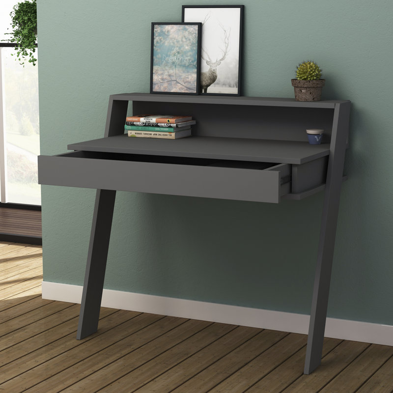 Modern Study Desk with Wall-Mount Option, Anthracite Color, 37.0 x 35.8 x 19.7 inches | 100% Melamine Coated Particle Board, 0.7 inches Thick | Features 1 Drawer for Storage, Stylish & Functional Design for Home Office