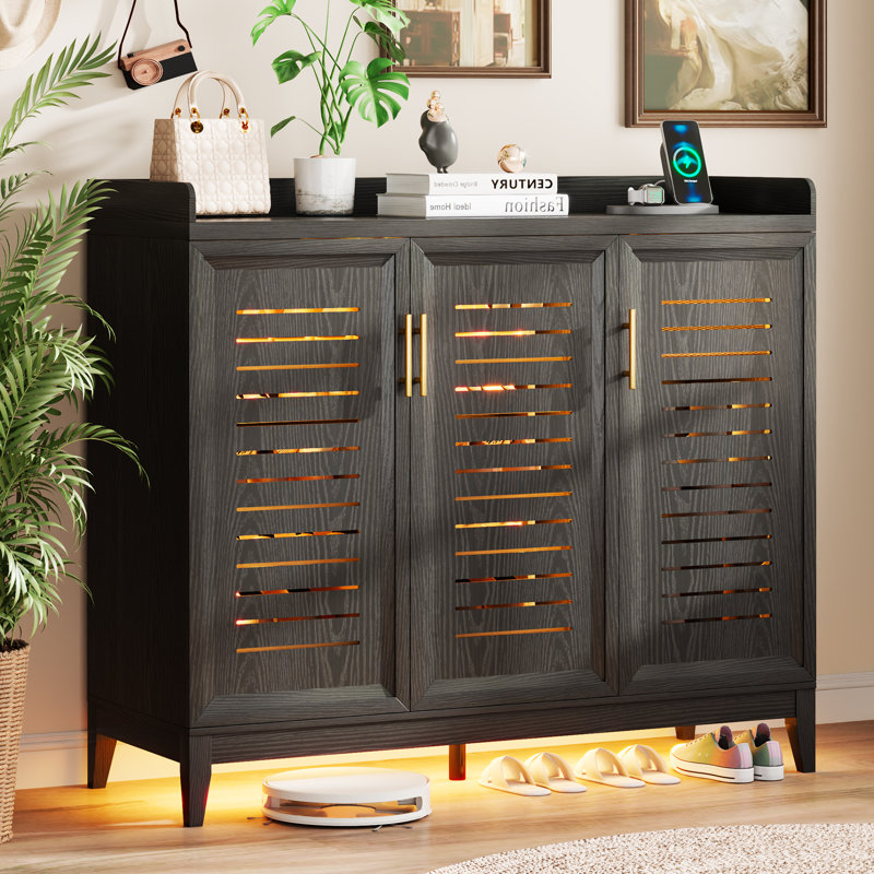 5-Tier Shoe Cabinet with Rotating Shoe Rack, Adjustable Shelves and Tri-Color Sensor Light, Freestanding Shoe Storage Cabinet
