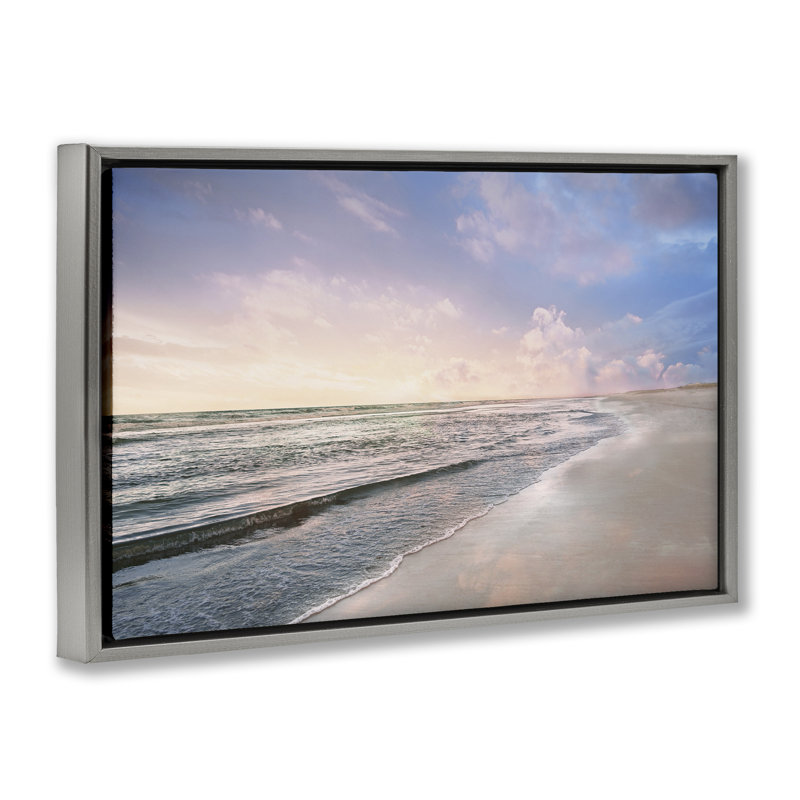 Cadre flottant reculant Beach Shore, design par Natalie Carpentieri, H 17 po x l 25 po, Cadre flottant gris lustré