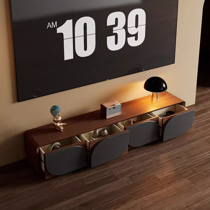 Meuble télé noir en bois massif, H 14,37 po x L 70,87 po x l 15,75 po