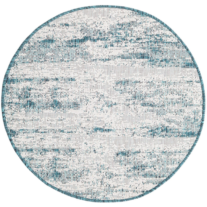 Outdoor Iris Area Rug Blue-Green Color, Round 4'
