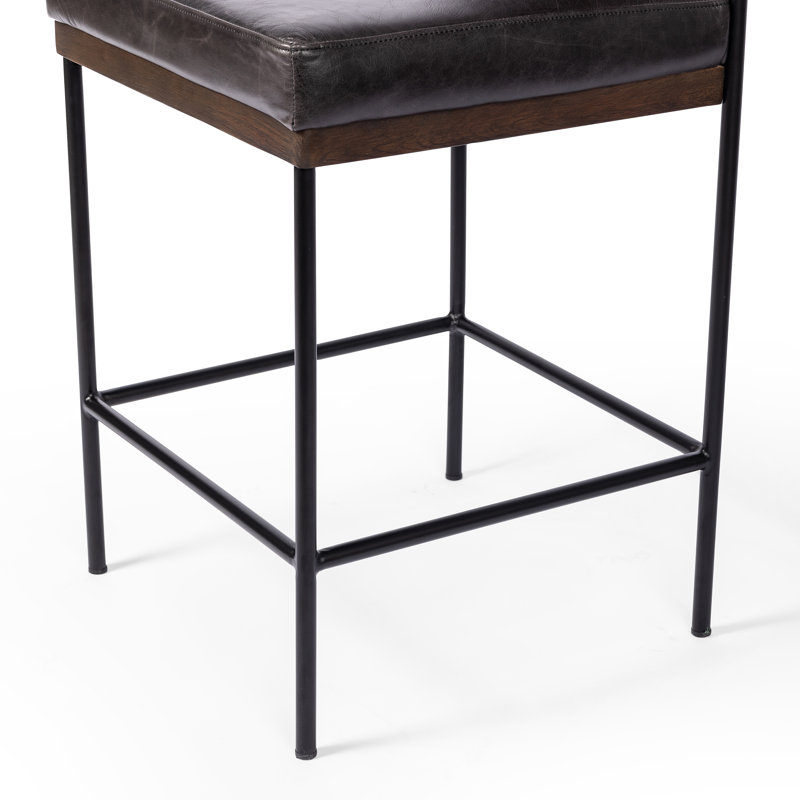 Benton Upholstered Stool with Metal Frame, Sonoma Black/Genuine Leather, Counter Stool (26.42" Seat Height)