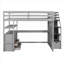 Lit mezzanine pleine grandeur en pin massif gris froid avec bureau intégré, tablettes et rangement pour chambres résidentielles-129380456